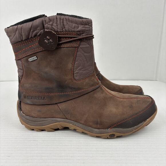 Merrell Dewbrook Boots Size 8 Brown Leather Insulated Waterproof Winter Side Zip - Picture 2 of 12